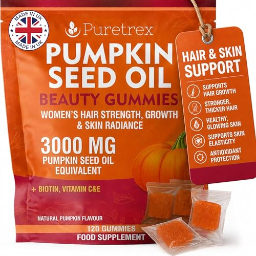 Puretrex Pumpkin Seed Oil Gummies 3000mg, Vegan, 120 Gummies, Botanical | With Biotin Vitamin C Vitamin E Zinc and Cranberry Extract Botanical Beauty Blend Pumpkin Flavour