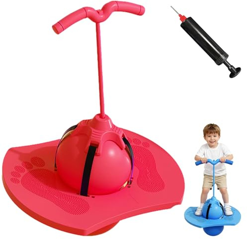 Shafaja Pogo Ball mit Griff für Kinder & Erwachsene – 2-in-1 Hüpfball Balance Spielzeug, Pogo Stick Alternative für Gleichgewicht & Koordination, Inkl. Ballpumpe (Rot)