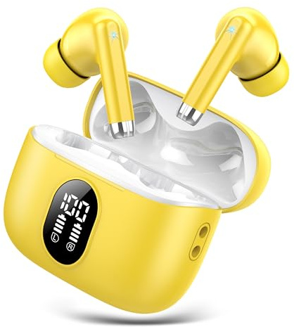 QXQ New Écouteurs Bluetooth, Ecouteurs Bluetooth 5.4 sans Fil avec HiFi Stéréo, 40H Oreillette Bluetooth ENC Réduction Antibruit Mic Casque Bluetooth, Ecouteur sans Fil pour Android iOS, Jaune
