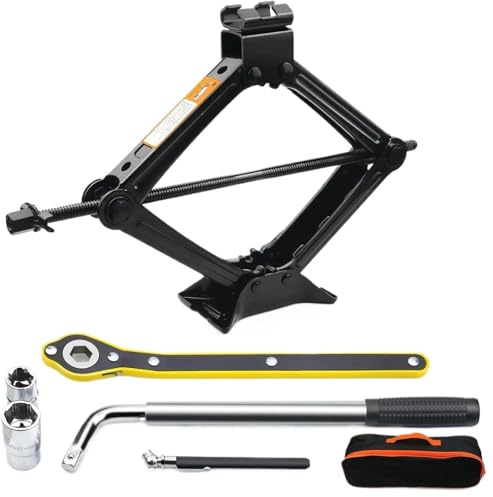 Cric à Ciseaux Kit de cric Voiture 2 tonnes, d'outils Pneu, d'urgence Universel avec clé à Ergot, Ciseaux en matériau Robuste