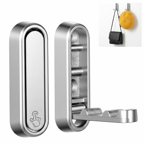 Shimmeroo 2Pcs Foldable Wall Hooks, Folding Hanger Hook, Heavy Duty | Folding Coat Hooks Wall Mounted for Hanging Coat Towels Bags Keys, Silver