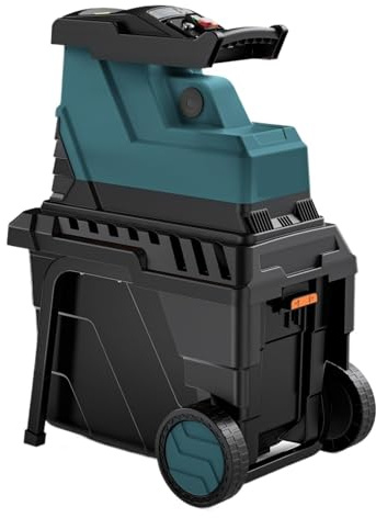 Broyeur De Bois 2500 W, Moteur Sans Balais, Rouleau À 8 Dents, Déchiquete Les Branches Sèches Jusqu'à 40 Mm, Boîte 55 L, Protection Contre Surcharges éCrasez Sans Effort(Blue)