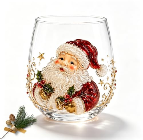 3D Christmas Glass Art Cup, Magical Christmas 3D Glass Cup Collection, Raised 3D Design for Coffee, Tea, Juice, Milk, Xmas Party Home Festive Decor Gifts (#5)