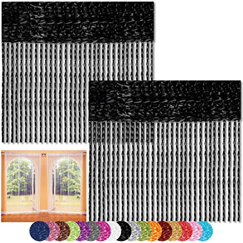 Bestlivings Fadenvorhang 2er Pack Gardine Raumteiler, Auswahl: 140x240 schwarz - Jet Black