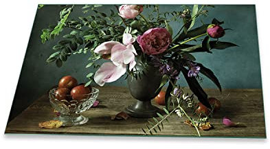 decorwelt | Herdabdeckplatte 80x52 cm 1-Teilig Blumen Beige Ceranfeldabdeckung Universal Spritzschutz Glas Deko Elektroherd Induktion für Kochplatten Herdschutz Schneidebrett Sicherheitsglas