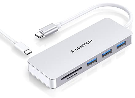 LENTION USB C Hub mit 3X USB 3.0, SD/Micro SD Kartenleser und 60W PD Adapter,Für 2025-2016 MacBook Pro 13/14/15/16, Neues MacBook Air 2025-2018, iPad Pro/Surface, Chromebook, Mehr