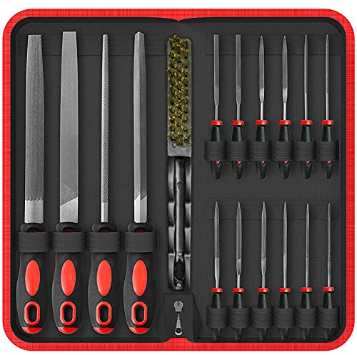 NORTOOLS 17-teiliges T12-Stahlfeilen-Set, flach/rund/dreieckig/halbrund, Hand-Set mit Nadelfeile und Bürste für Holzarbeiten, Metall, Modell und Hobby-Anwendungen