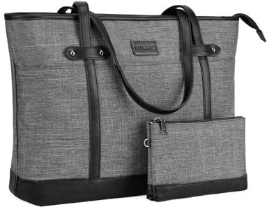 RAVUO Lehrertasche Damen, Wasserdichte Laptoptasche 15.6 Zoll Elegant Arbeitstasche Groß Aktentasche Shopper Tote Bag Frauen Uni Tasche 2PCS Set für Business/Reisen/Einkauf Grau