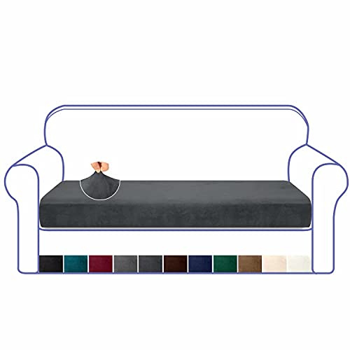 Granbest Luxurious Velvet High Stretch Sofa Cushion Cover Plush Super Soft Sofa Cushion Cover Replacement Fitted Washable Sofa Cushion Covers Furniture Protector Seat Cushion Cover (3 Seater, Gray)