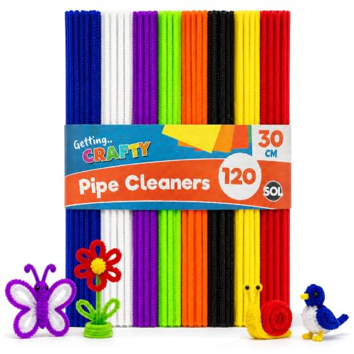 SOL 120 Pipe Cleaners - Multicolour 30cm Chenille Stems - Long Pipe Cleaners for Craft Flowers - 120pcs x 30cm