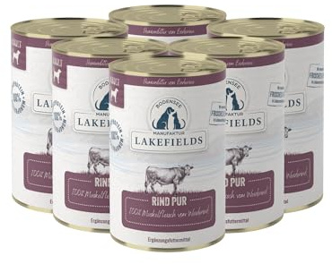 Lakefields Premium Hundefutter Nass | Rind pur 100% | 6 x 400g | Reines Muskelfleisch | Rindfleisch aus artgerechter Weidehaltung | Getreidefreies Nassfutter für Hunde | Regional & Naturbelassen