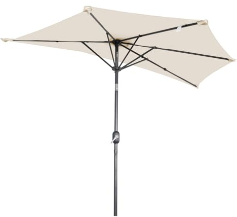 Angel Living 250cm Halber Sonnenschirm mit Kurbel und Neigbar, UV-Schutz Marktschirm für Terrasse,Poolbereich,Balkon & Garten Creme