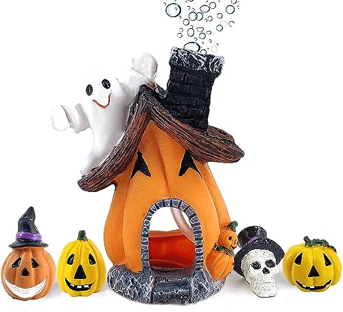 Ginfonr Aquarium Dekoration Halloween Kürbis Spukhaus, Aquarium Deko Ornament Halloween Aqua Ornaments Landschaftsdekoration Fishtank Zubehör Dekor Künstliche Polyharz, Kunststoff ​zubehör Dekor