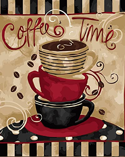 LukFun Peinture par numéros pour adultes, kit de peinture à l'huile par numéro - tasses à café 40 x 50 cm (heure du café, sans cadre)