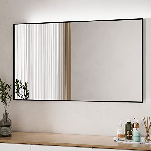 Boromal Spiegel Schwarz 100x60cm Rechteckiger Metallrahmen Badspiegel Schwarz Spiegel Schwarz Wandspiegel Schwarz Dekorative Spiegel für Badezimmer, Wohnzimmer, Gäste WC