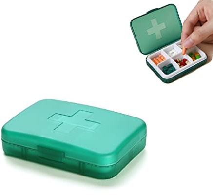Pillendose wöchentlich,tragbarer Pillen-Organizer,6 Fächer tägliche Pillendose für 7 Tage,für Medikamente,Gesundheitsprodukte oder Kleines Zubehör,passt Leicht inpast Tasche oder Tasche (Dunkelgrün)