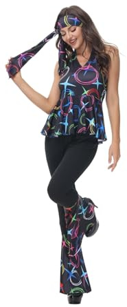 Josamogre Hippie Kostüme Damen 60er 70er Jahre Bekleidung Disco Outfit Karneval Fancy Dress Women Halloween Costumes Clothing