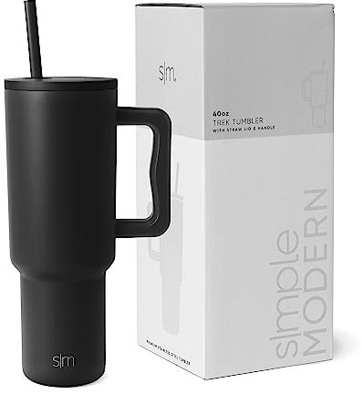 Simple Modern Tazza Termica con Cannuccia e Manico | Bicchiere Termico in Acciaio Inossidabile Isolato | Regali per Donne & Uomini | Trek | 1180ml | Midnight Black