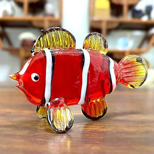 HXSCOO 7 Couleurs Cristal Verre Poisson Tropical Animaux Figurines soufflé à la Main Verre Artisanat Moderne Sculpture Maison Table décor Cadeaux de noël (Color : Orange)