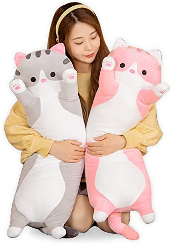 Mjuk lång katt plysch kudde söt plysch katt docka stora fyllda plyscher leksak söta gåvor till flickvän stora kattleksaker för barn (Rosa, 90cm)