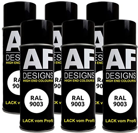 Alex Flittner Designs RAL 9003 Lot de 6 bombes de peinture pour voiture Blanc mat satiné 400 ml