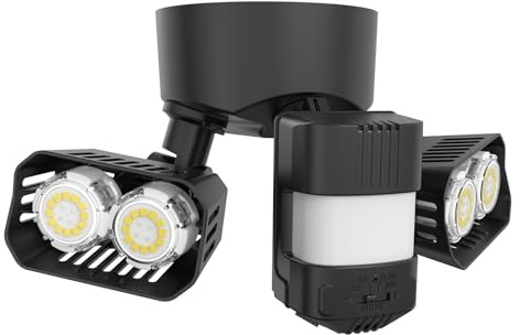 SANSI 28W 3500LM Motion Sensor Outdoor Lights, Outdoor Motion Sensor Light Security Lights Detector with 4 Mode 350W Equiv 5000K, IP65 Waterproof for Soffit, Garage, Yard (Black) Hardwired