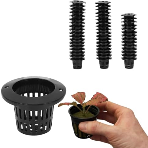 Cyrank 50 Packs Hydroponic Pots, Net Cup Pots Hydroponics Net Pot | Garden Slotted Mesh Planting Mesh Pots/Baskets Small Hydroponic with Thin Lip and Slotted Sides (Black), H: 3.7 Cm