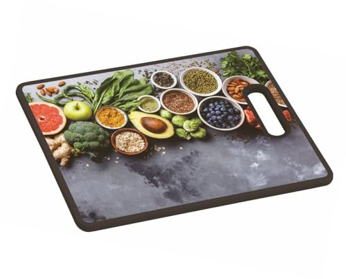 KESPER Schneid- & Servierbrett Healthy Kitchen – mit Faserplattenkern, Kunststoffoberfläche und Griff, ideal zum Schneiden und Servieren, Maße: 38 x 30 x 1,2 cm, 30832