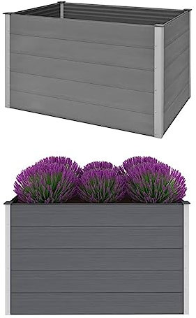 JUNZAI Garten-Hochbeet, Pflanzkübel, Kräuterbeet, Hochbeete-kit, Schneckenzaun, Pflanztrog, Pflanzgefäße, Pflanzfolie Für Hochbeet,Teichbecken, WPC 150x100x91 cm Grau