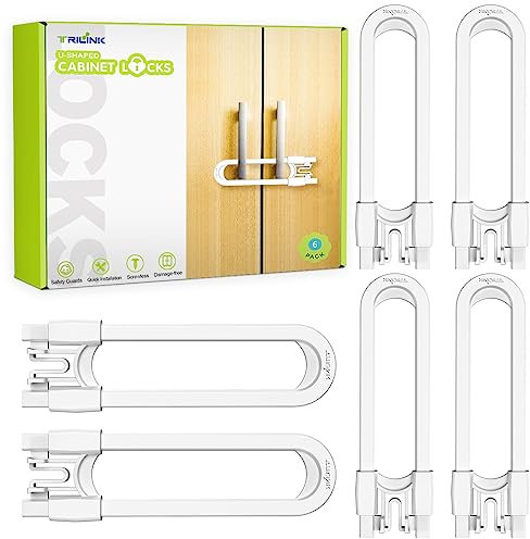6 Pack Reusable Cupboard Locks for Children, U-Shaped Baby Proofing Child Safety Locks for Kitchen Cupboard, Door, Cabinet, Closet, Fridge, Knob Handle, Adjustable, Easy to Use, No Tools Needed