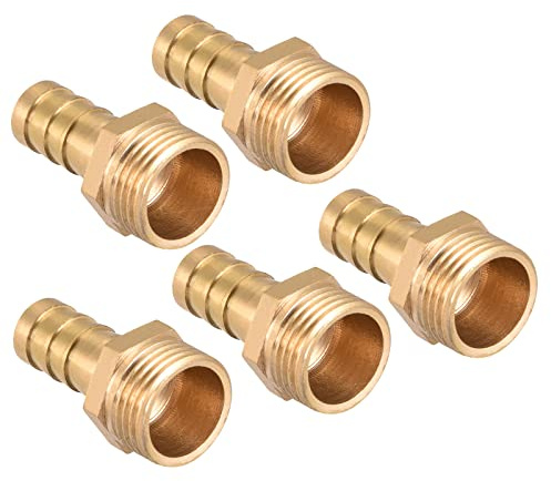 QUARKZMAN 10mm Spinato a G3/8 Maschio Filettatura Tubo x 5pz Ottone Dritto Barba Tubo Raccordo per Aria Acqua Carburante Pneumatico Flessibile, Oro