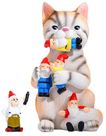 Rachlicy Nain De Jardin Ornements de Jardin Chat Mange Gnomes Statues drôle de Chat Statue Art décorations Jardin Ornements de Jardin Cadeau