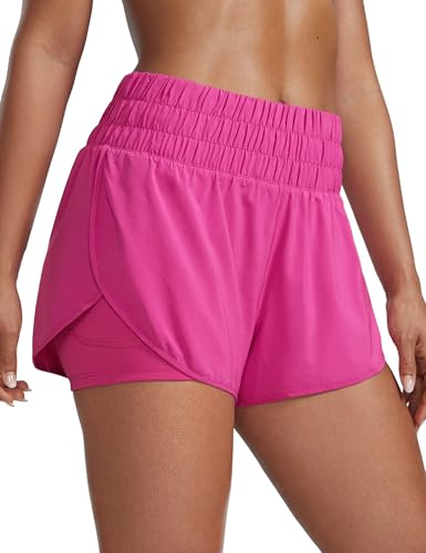 CRZ YOGA Löparshorts med hög midja för kvinnor 3 - Split Andas för atletisk tennisgymnastik med fickor Hibiscus Purple S