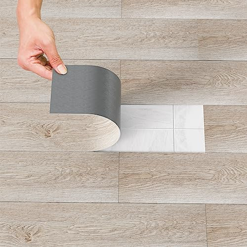 Eulenke PVC Bodenbelag Selbstklebend Vinylboden ca.0.99 m², Rutschfeste Dekor, Selbstklebende Dielen für Fußbodenheizung, Wasserfest Schwer Entflammbar Holzoptik(7 Fliesen, Eiche Weiß)