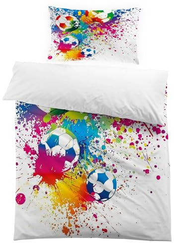 MUSOLEI Funda nórdica Fútbol Multicolor Pintada Funda de edredón Infantil para niños Cama 90 Individual 135x200cm ‎Poliéster impresión 3D 1 Juego de Ropa de Cama 1 Funda de Almohada 50x75cm Fútbol02