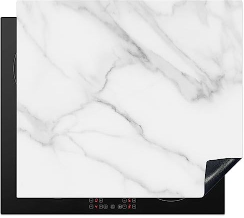 KitchenYeah© Herdabdeckplatte Einteilig Induktionsmatte Küche Abdeckung | 60x52 cm - Ceranfeld Herd Abdeckplatte Deko Vinyl Matte Aufrollbar Marmor - Structure - Weiß - Grau - Stein - Marmoroptik