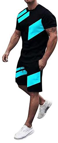 Jogginganzug Herren Sommer Leicht Atmungsaktiv Kurzarm Sweatshorts Shirt Sport Shorts Gestreifter Poloshirt Kurze Hose mit Reißverschluss Kurz Trainingsanzug Sportbekleidung