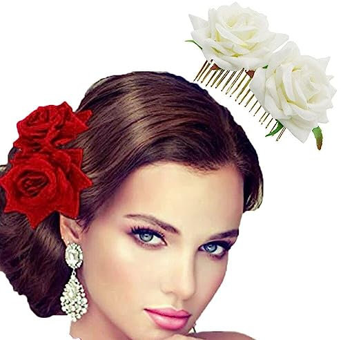 Wudaizhi Capelli di Rosa in Flanella Combini Chic Taiti a Doppio Fiori a Forcella Pettine per Capelli per Capelli per Donne Ragazze per Donna