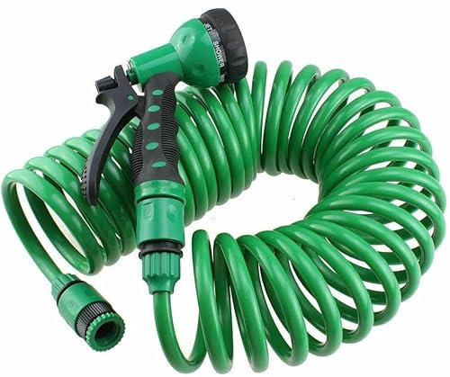 MantraRaj 10M 15M 30M Garden Hose Pipe Expandable Garden Coil Hose Spray Gun Hosepipes Coil 5 Function Pipe Reel Water Spray Gun Nozzle Plant & Flower Watering Patio Decking Cleaning (10 Meters)