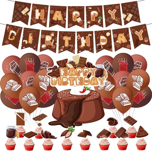 Schokolade Party Supplies Schokolade Geburtstag Party Dekorationen Set Mit Schokolade Geburtstag Banner Kuchen Cupcake Toppers Ballons für Schokolade Baby Dusche Dekorationen