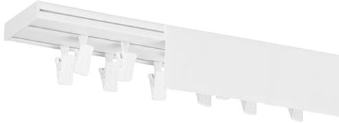 RENA Vorhangschiene 2-läufig Gardinenschiene aus Kunststoff Vorhang-Deckenschiene mit Abdeckung und Klammern Gardinenleiste Gardinenstange Gardinen Vorhänge für Deckenmontage Weiß 160cm