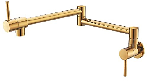 HomeLava Faltbar Wasserhahn Küche Wandmontage Kaltwasserhahn Spültischarmatur Kaltwasser Zweigriff Armatur Wandarmatur 360° Schwenkbar Topffüller Küchenarmatur Messing, Gold