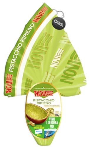 Novi Uovo al Cioccolato al Latte con Morbido Ripieno di Pistacchio e Granella 300g con Portachiavi CAIYA® (Pasqua 2024)