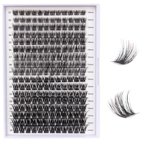 204Pcs Wimperns Einzeln DIY Cluster Wimpern D Curl Lash Clusters Individuelle Wimpern Extensions Wiederverwendbar Wimpernbüschel DM27+DM28 Volume Wimpernbüschel (10-16MIX,DM27+DM28)