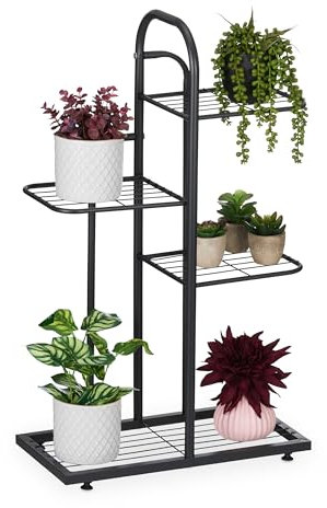 Relaxdays Pflanzenständer, 4 Ablagen, Pflanzentreppe Blumen & Kräuter, Metall Blumenregal, HBT: 72,5x44x22,5 cm, schwarz