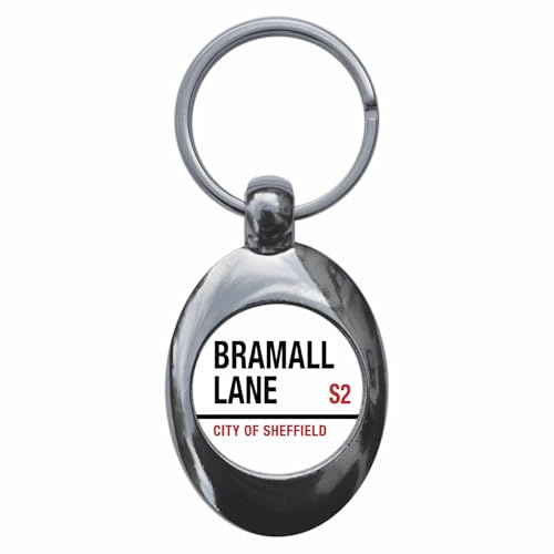 Ozorath Bramall Lane S2 Sheffield Road Sign Keyring with Trolley Coin | Keychain, Split Ring Attachment, Integrated Shopping Cart Token, Metal Key Fob, Gift Idea, Present, Novelty, Car, House, Flat