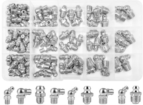 110 Stück Schmiernippel Sortiment M6 M8 M10 in Gerade und Abgewinkelt 45° 90° Kegelschmiernippel, Fettpresse Mundstück, fettpresse für schmiernippel