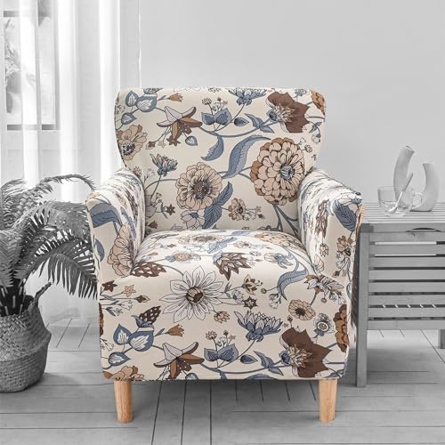 Highdi Stretch Sesselbezug Sesselhusse Blumenmuster Weich Spandex Sofabezug mit Armlehnen rutschfest Sofa Überzug 1 Sitzer Sesselschoner für Relax-Sessel Cocktailsessel (Chrysantheme)