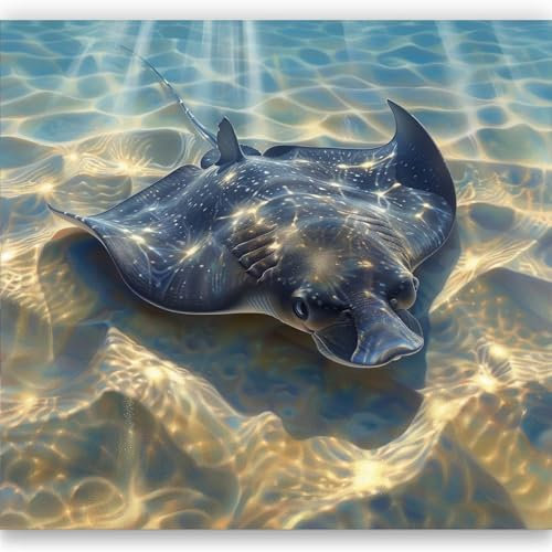 Modern Blue Wall Mural 350 x 256 cm (W x H), Undersea Animals Fish Wallpaper Mural for Accent Wall in Bedroom Living Room or Hallway, Panoramic Poster Wallpaper