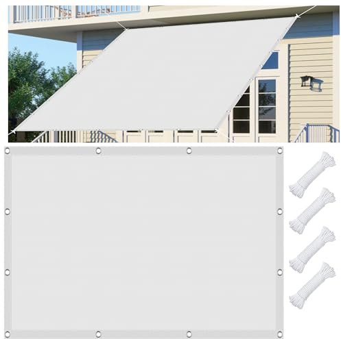Tenda a Vela Parasole Rettangolare 120 x 200 cm Panno Ombreggiante, Impermeabile Rettangolare con Occhielli, Protección Rayos UV 98%, per Esterno Terrazza Giardino, Bianco